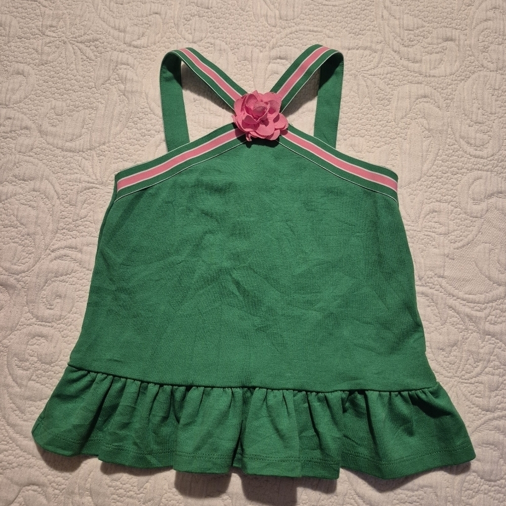 Janie and Jack girls size 6 summer green with pink rosette VGUC